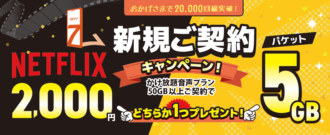 新規契約でNETFLIX2000円またはパケット5GBプレゼント