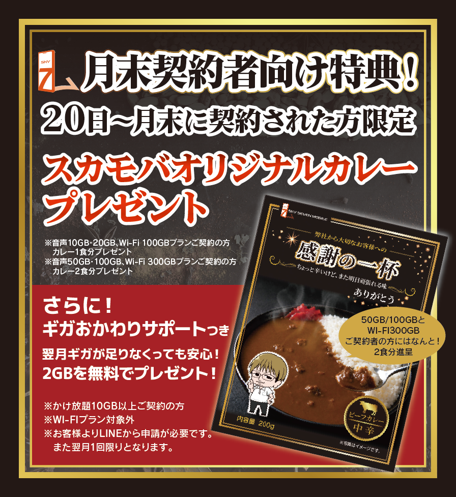 月末契約者向け特典 スカモバオリジナルカレープレゼント